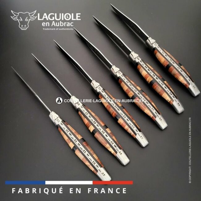 6 couteaux de table laguiole marqueterie woodstock