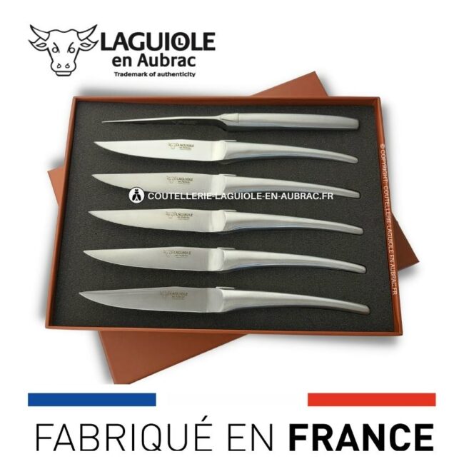 6 couteaux de table laguiole monobloc satiné