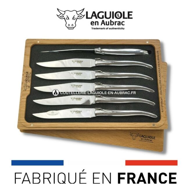 6 couteaux de table laguiole tout inox brillant