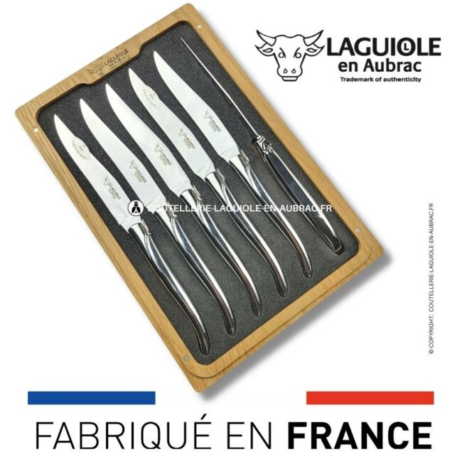 6 couteaux de table laguiole tout inox brillant