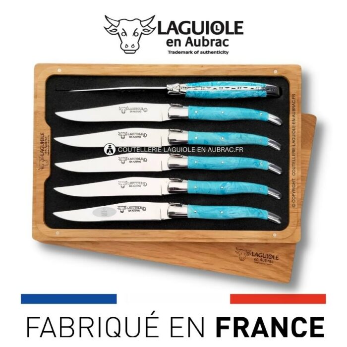 6 couteaux de table laguiole en pierre de larimar