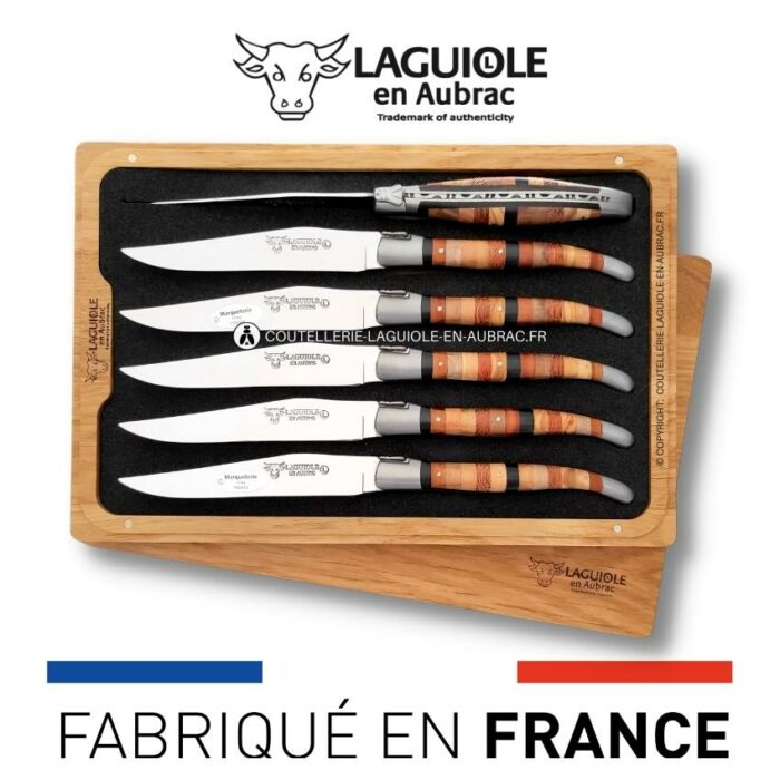 6 couteaux de table laguiole marqueterie woodstock
