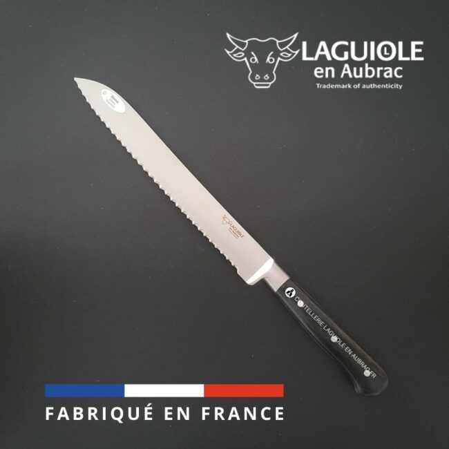 couteau à pain laguiole en aubrac manche ebène