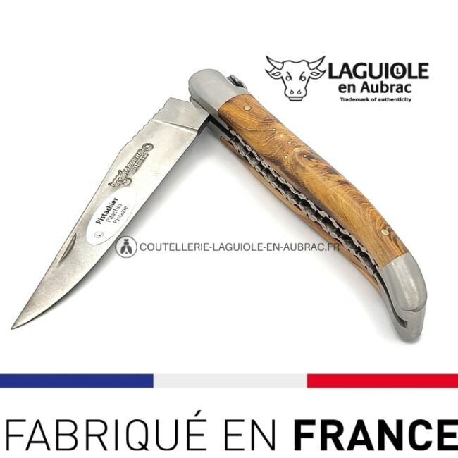 couteau de poche laguiole 12cm doubles platines ressort spiral pistachier