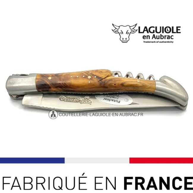 couteau de poche laguiole avec tire bouchon manche pistachier double platine