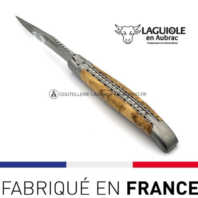 couteau de poche laguiole ressort spirale double platines manche olivier