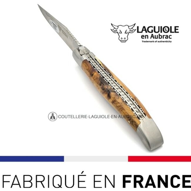 couteau doubles platines laguiole en aubrac 12cm ressort spiral pistachier