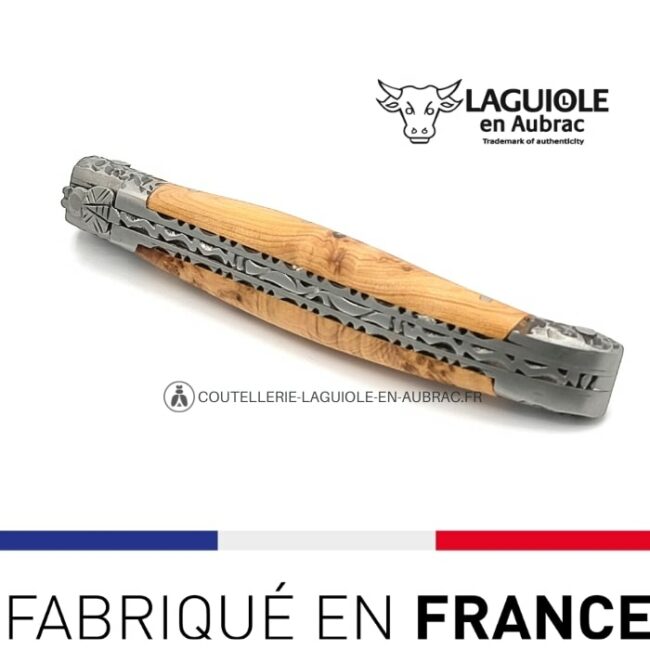 couteau laguiole double platines mitres martelées manche genévrier