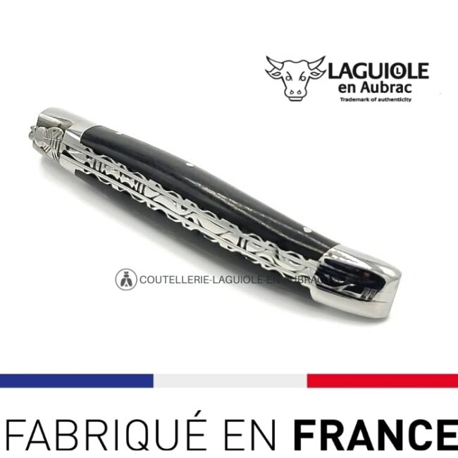 couteau laguiole ébène doubles platine ciselées
