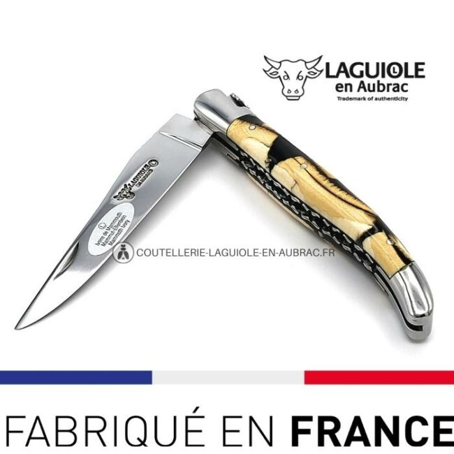 couteau laguiole en aubrac double platines 12cm manche nougatine