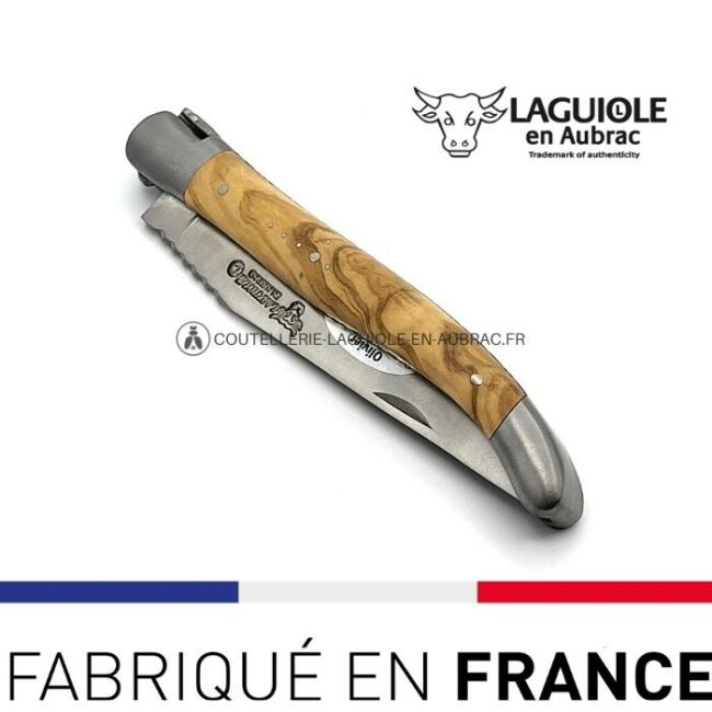 couteau laguiole en aubrac manche olivier double platines ressort spirale 12cm