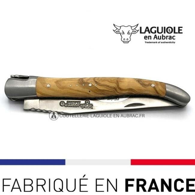 couteau laguiole en aubrac ressort spirale double platines manche olivier 12cm