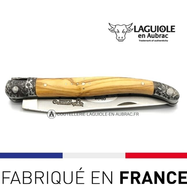 couteau laguiole mitres martelées manche olivier satine