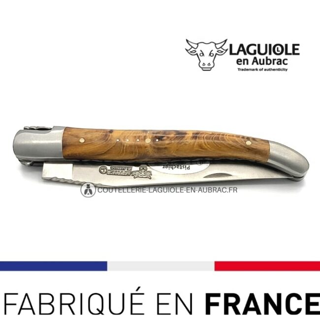 couteau laguiole pliant 12cm pistachier ressort spiral doubles platines