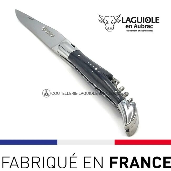 laguiole tire bouchon manche Ébène double platines ciselées inox brillant