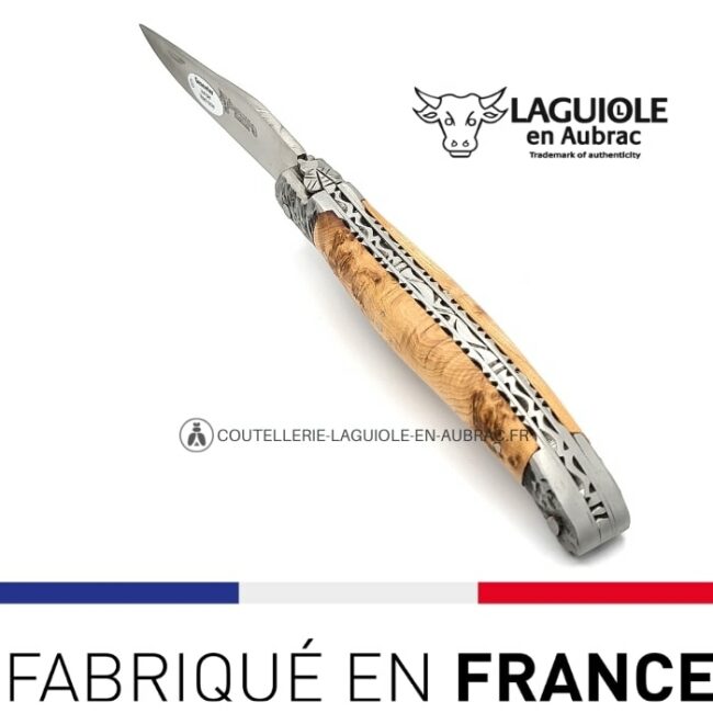 couteau pliant laguiole double platines mitres martelées genévrier