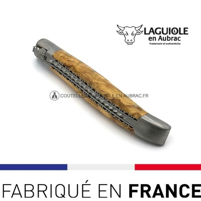 couteau pliant laguiole ressort spirale double platines manche olivier