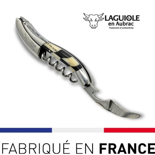 couteau sommelier laguiole marqueterie damier os ebene