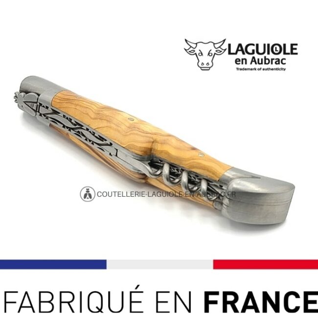 couteau tire bouchon laguiole manche olivier double platine
