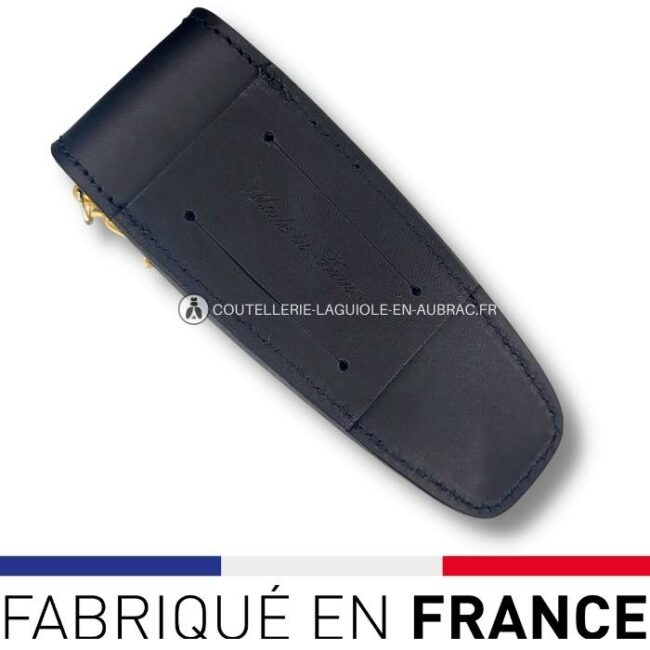 etui ceinture cuir noir 12cm avec fusil laguiole en aubrac