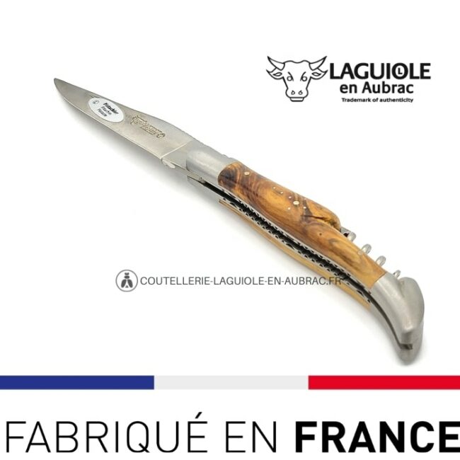 laguiole de poche 12cm avec tire bouchon manche pistachier double platine