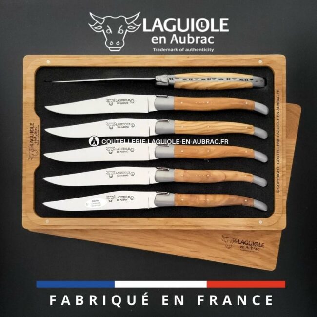 6 couteaux de table laguiole en bois d'olivier
