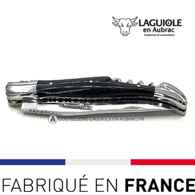 laguiole tire bouchon manche Ébène double platines ciselées inox brillant