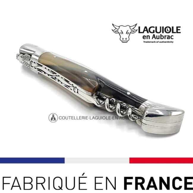 laguiole pliant double platine avec tire bouchon corne