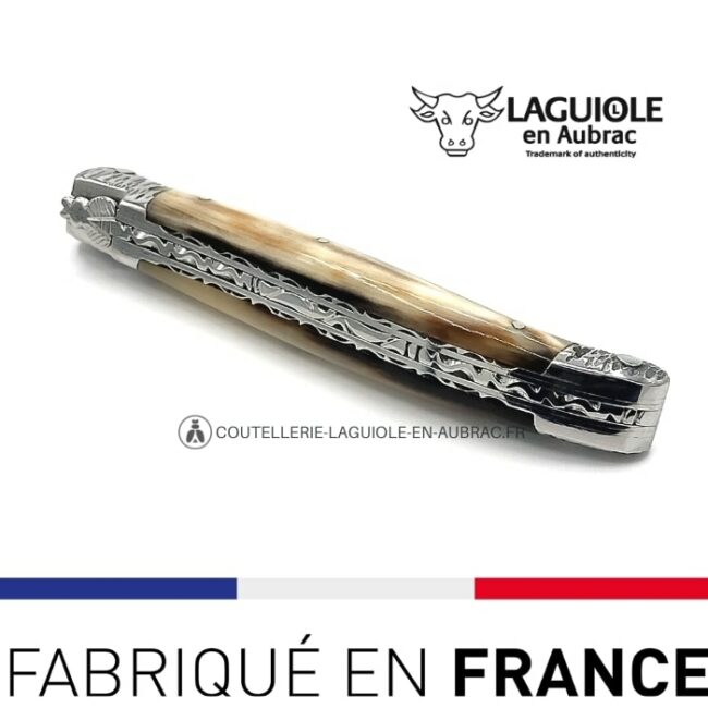 laguiole pliant manche pointe de corne double platines mitres martelées
