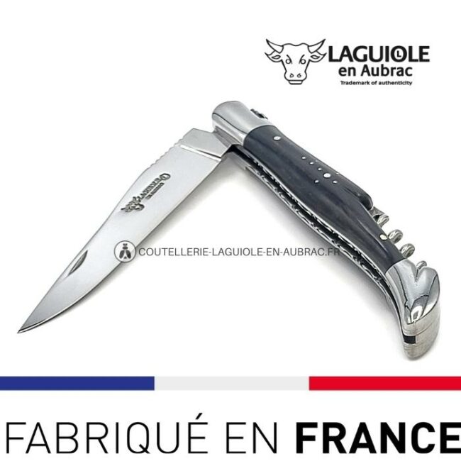 laguiole tire bouchon manche Ébène double platines ciselées inox brillant