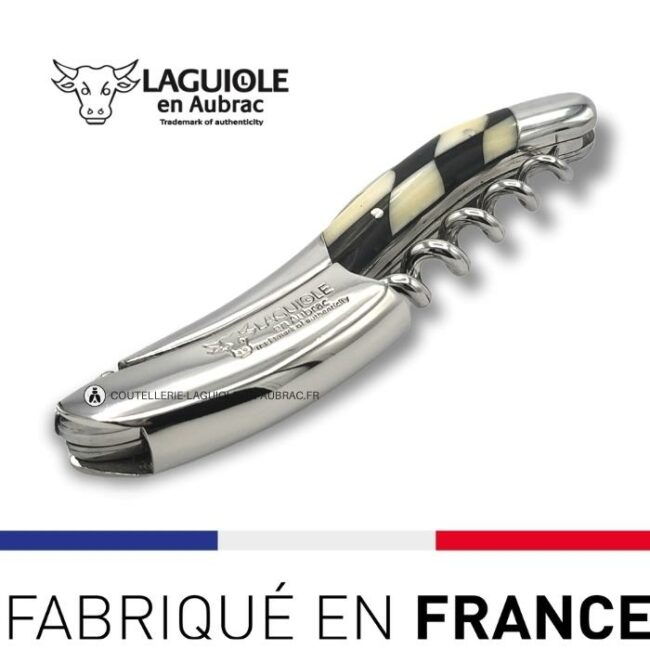 laguiole sommelier tire bouchon marqueterie damier os ebene