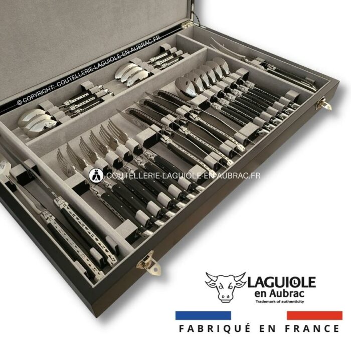 ménagère laguiole 28 pièces manches en bois d'ébène