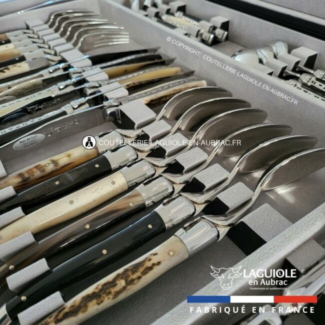 ménagère laguiole 28 pièces manches en cornes mixtes