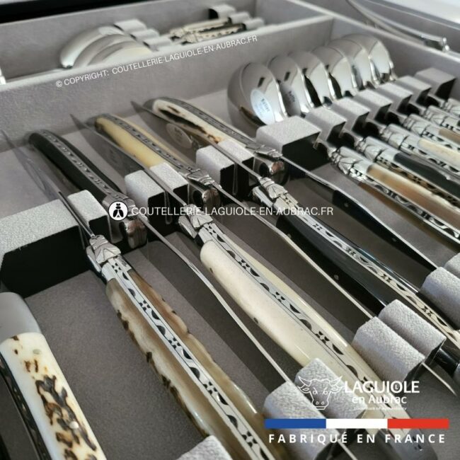 ménagère laguiole 28 pièces manches en cornes mixtes