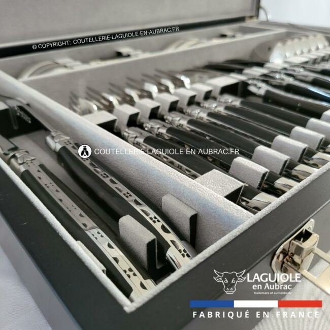 ménagère laguiole 28 pièces manches en bois d'ébène