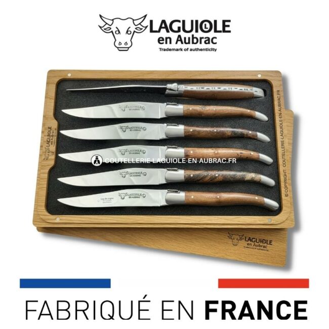 6 couteaux de table laguiole en bois de cep de vigne