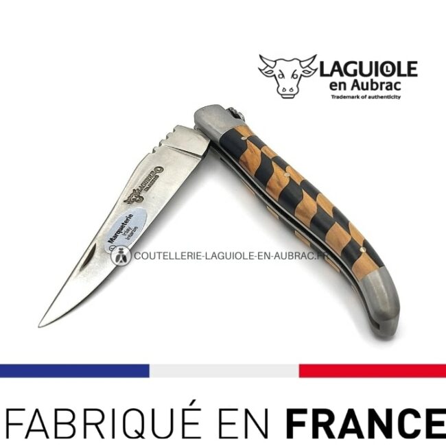 couteau de poche laguiole manche damier ébène olivier