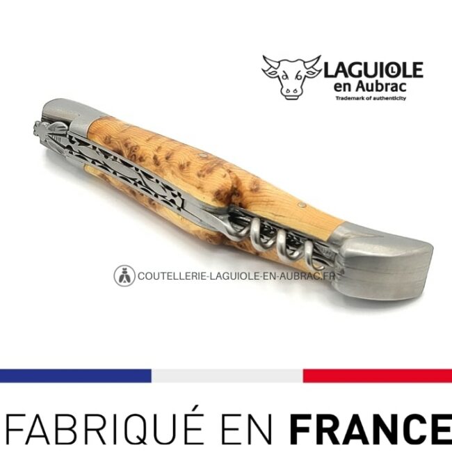 couteau laguiole double platine avec tire bouchon manche genévrier 12cm