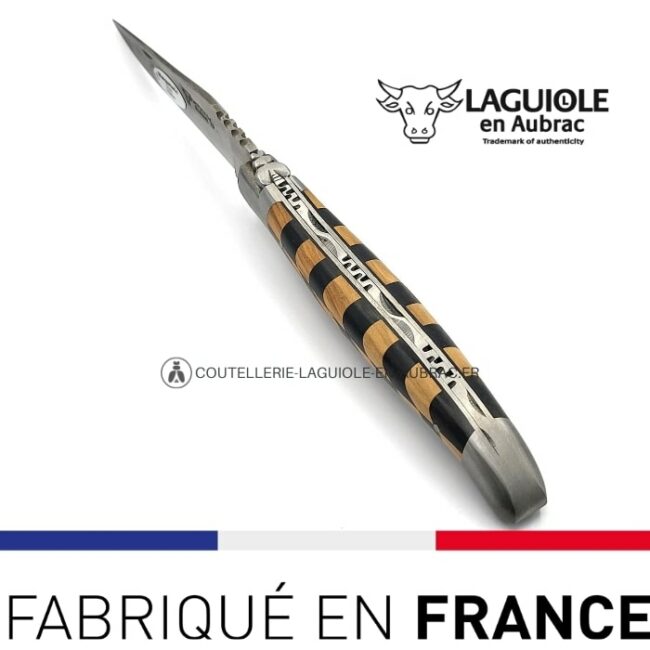 couteau pliant laguiole manche damier ébène olivier