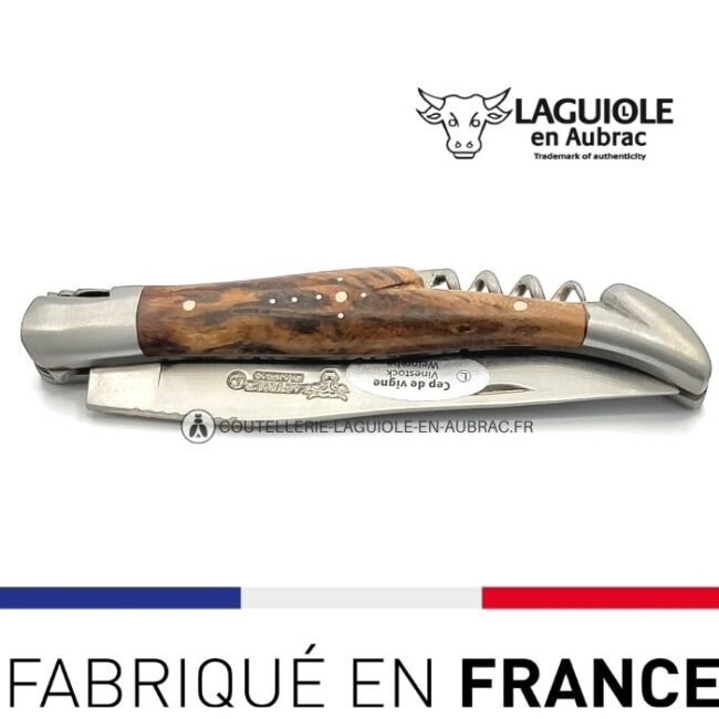 couteau tire bouchon double platine laguiole manche cep de vigne
