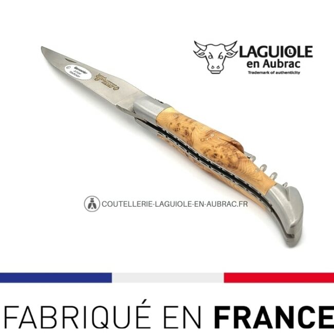 couteau tire bouchon laguiole double platine manche bois de genévrier