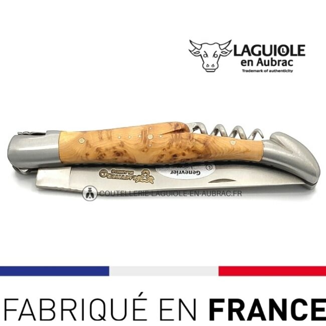 laguiole de poche double platine avec tire bouchon manche genévrier 12cm