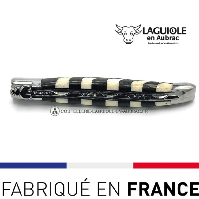 couteau laguiole en aubrac manche damier os ébène