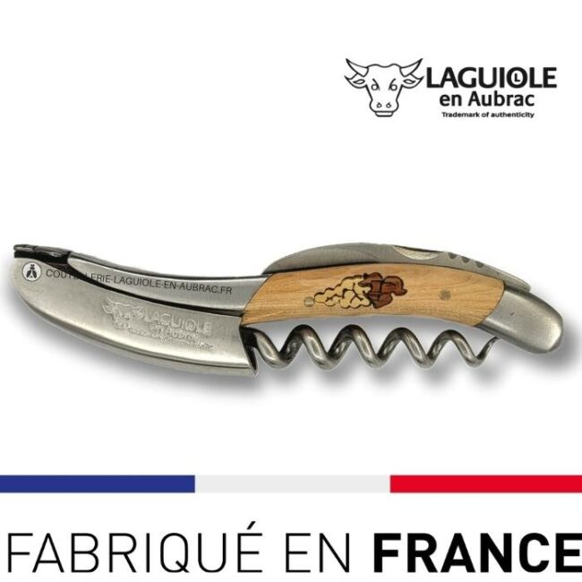 laguiole sommelier marqueterie grappe raisin sur genevrier