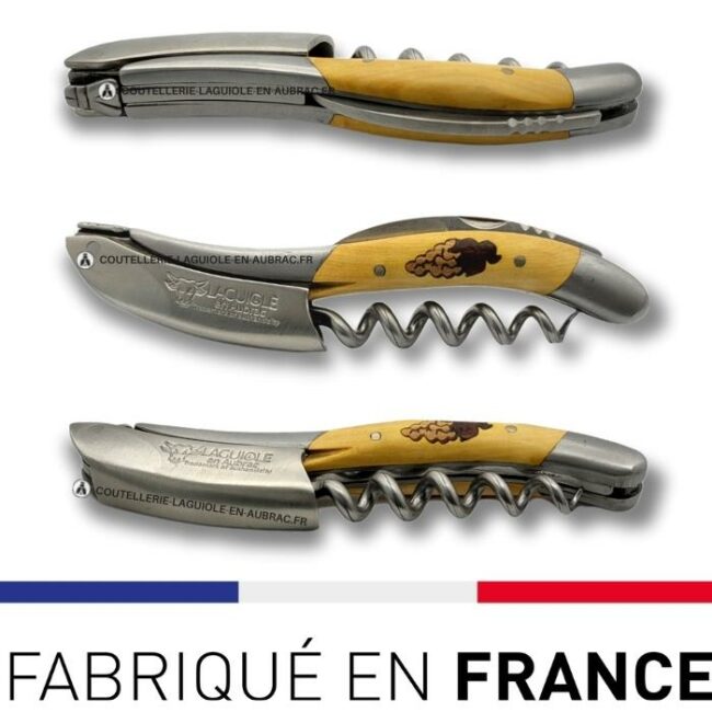 laguiole sommelier tire bouchon marqueterie raisin buis