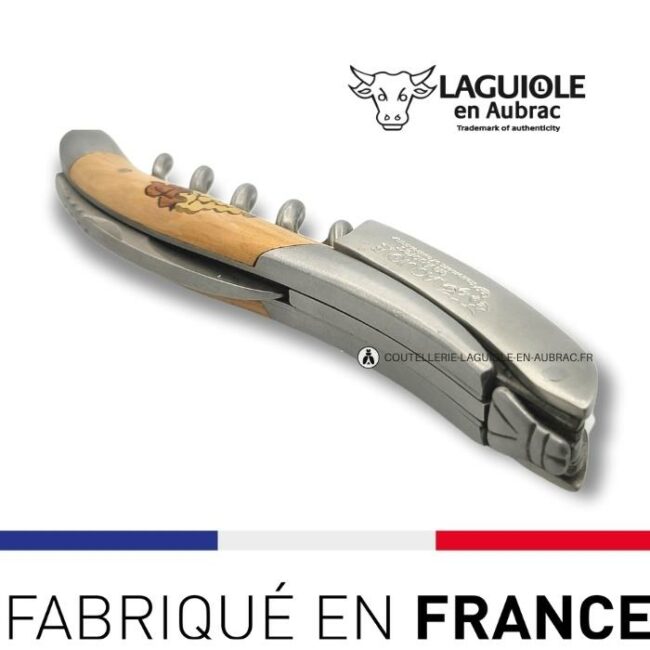 sommelier laguiole manche marqueterie grappe raisin sur genevrier