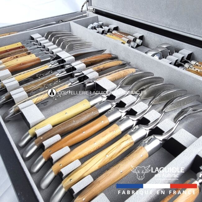ménagère laguiole en aubrac 28 pièces manches en 6 bois de france