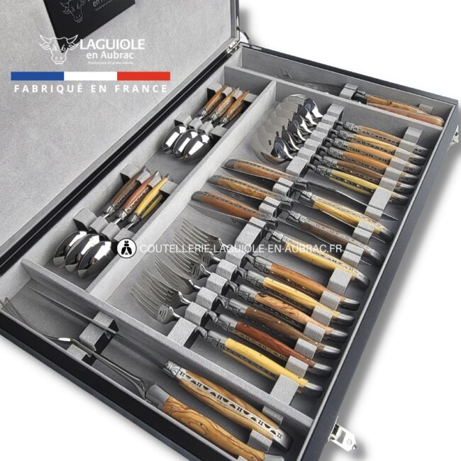 ménagère laguiole en aubrac 28 pièces manches en 6 bois de france