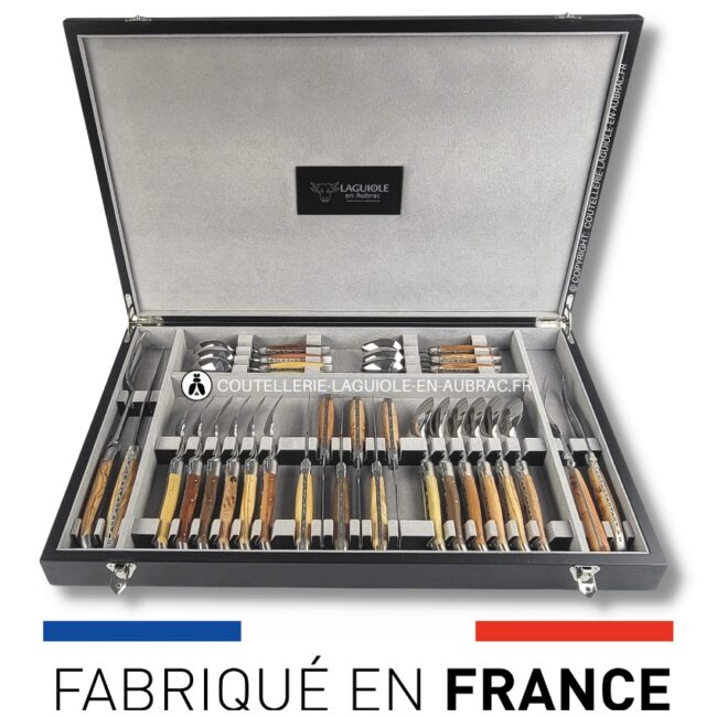 ménagère laguiole en aubrac 28 pièces manches en 6 bois de france