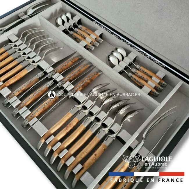 ménagère laguiole 28 pièces manches en bois de genévrier